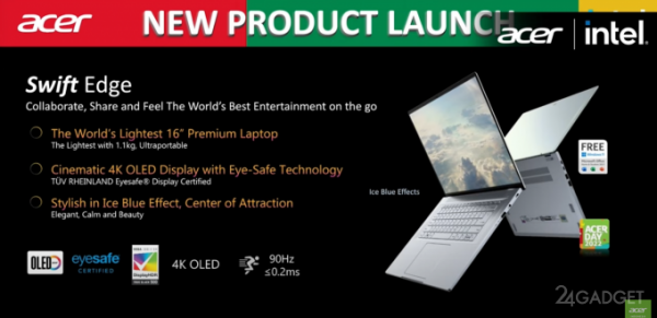 Acer Swift Edge - самый лёгкий 16-дюймовый OLED ноутбук (2 фото)
